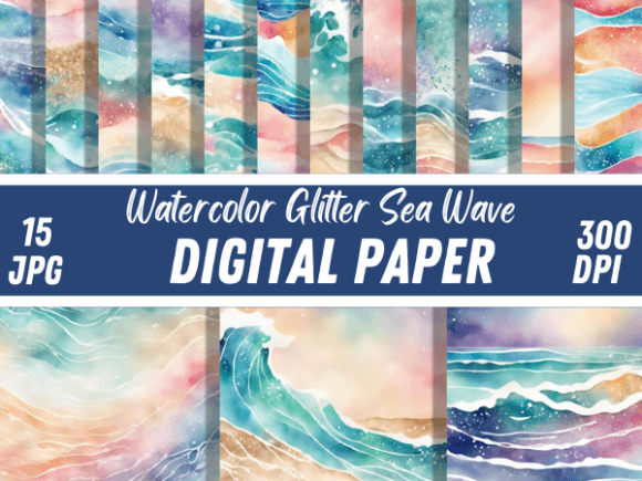 Download Watercolor Glitter Sea Wave Backgrounds - Premium Resources